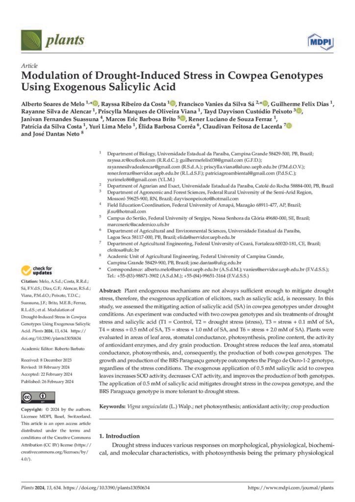 thumbnail of Modulation of Drought-Induced Stress in Cowpea Genotypes Using Exogenous Salicylic Acid