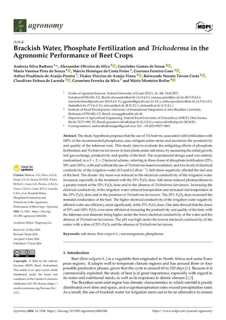 thumbnail of Brackish Water, Phosphate Fertilization and Trichoderma in the Agronomic Performance of Beet Crops