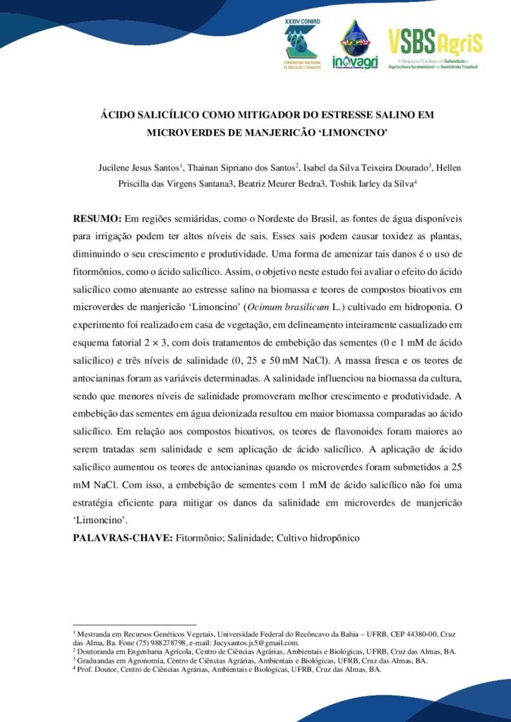 thumbnail of ÁCIDO SALICÍLICO COMO MITIGADOR DO ESTRESSE SALINO EM