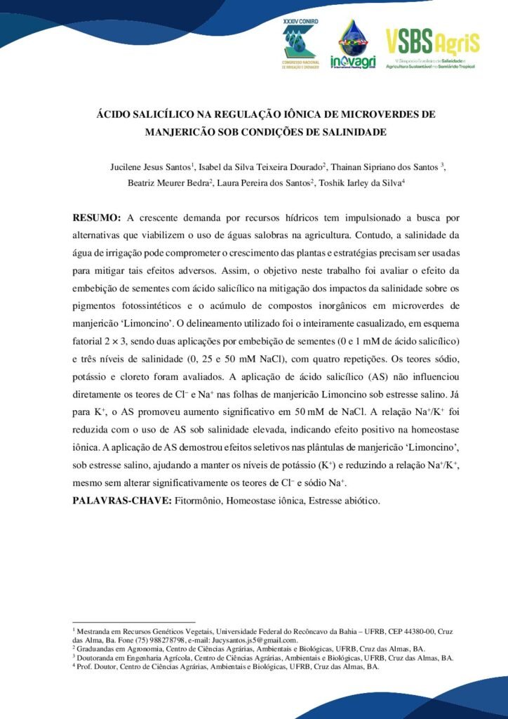 thumbnail of ÁCIDO SALICÍLICO NA REGULAÇÃO IÔNICA DE MICROVERDES DE