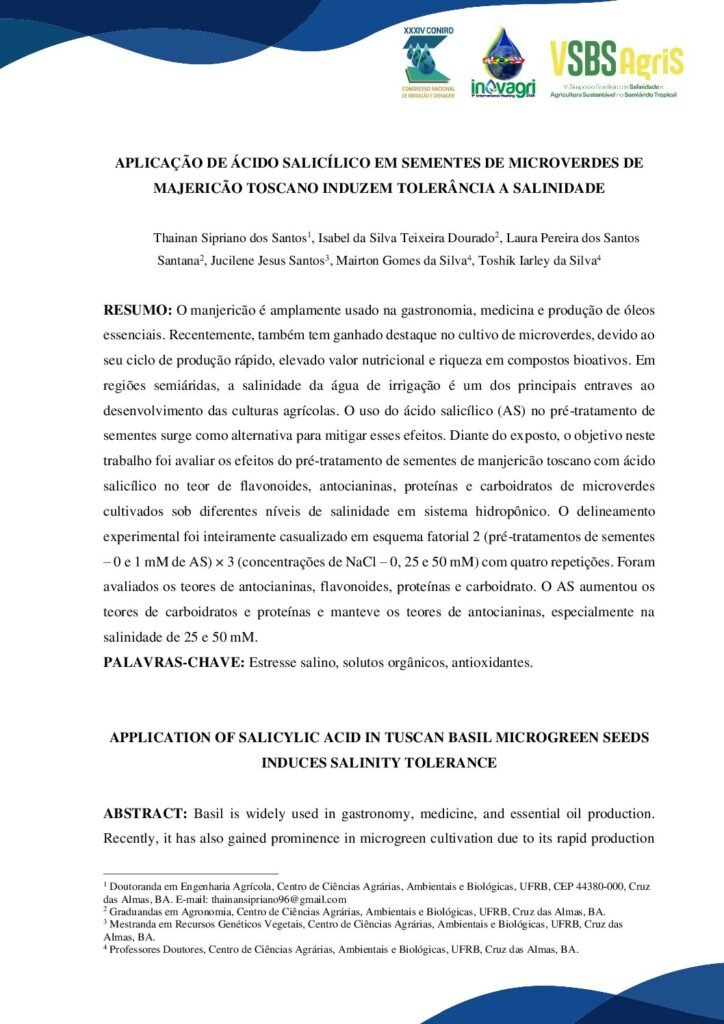 thumbnail of APLICAÇÃO DE ÁCIDO SALICÍLICO EM SEMENTES DE MICROVERDES DE