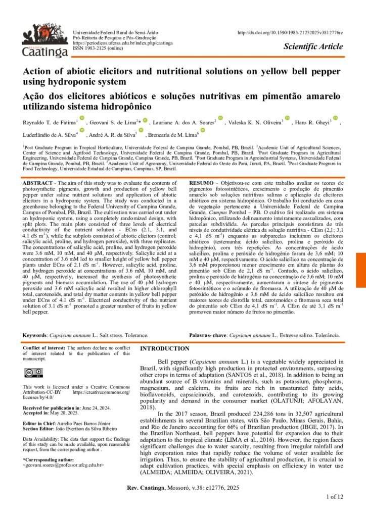 thumbnail of Action of abiotic elicitors and nutritional solutions on yellow bell pepper