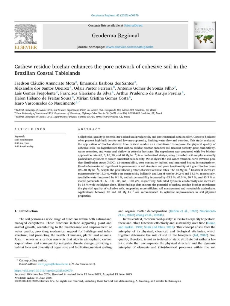 thumbnail of Cashew residue biochar enhances the pore network