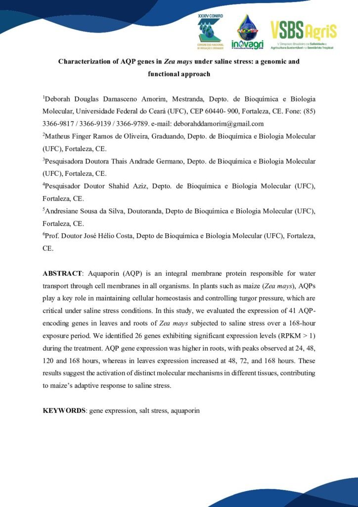 thumbnail of Characterization of AQP genes in Zea mays under saline stress a genomic and