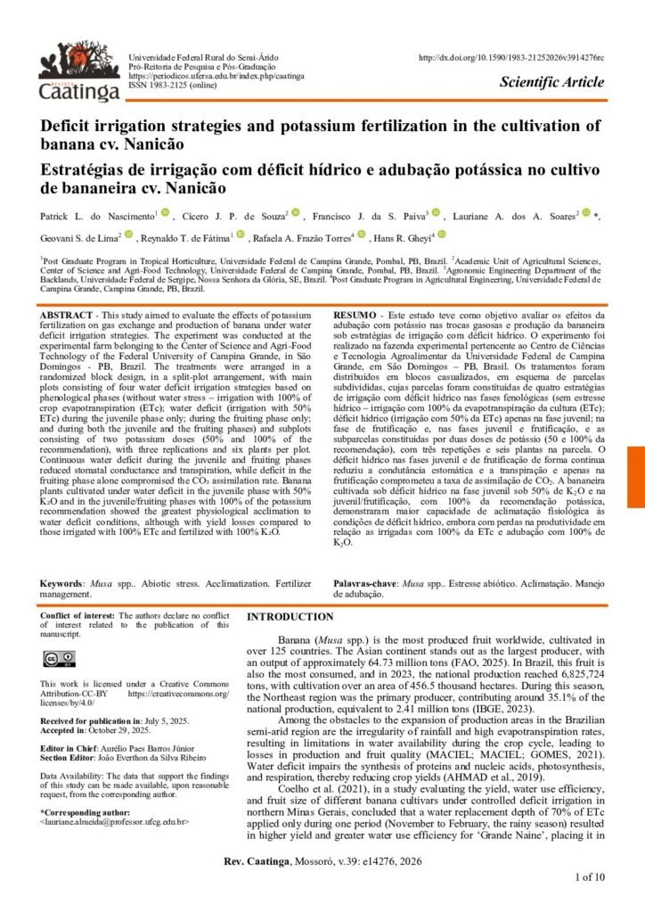 thumbnail of Deficit irrigation strategies and potassium fertilization in the cultivation of
