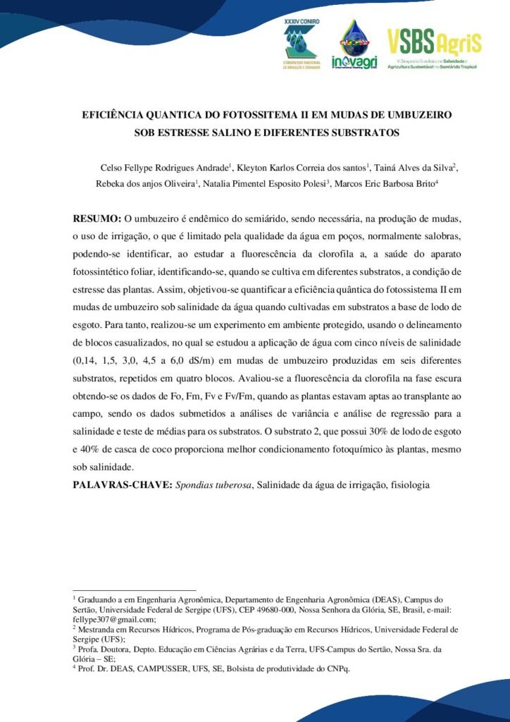 thumbnail of EFICIÊNCIA QUANTICA DO FOTOSSITEMA II EM MUDAS DE UMBUZEIRO