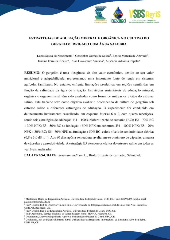 thumbnail of ESTRATÉGIAS DE ADUBAÇÃO MINERAL E ORGÂNICA NO CULTIVO DO