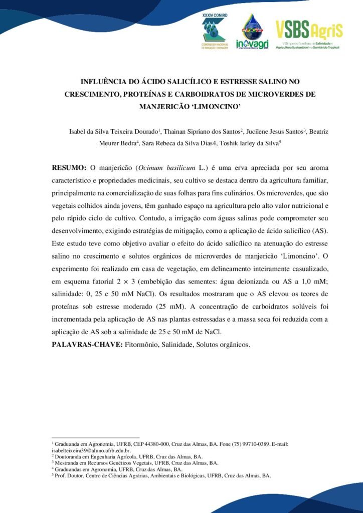 thumbnail of INFLUÊNCIA DO ÁCIDO SALICÍLICO E ESTRESSE SALINO NO