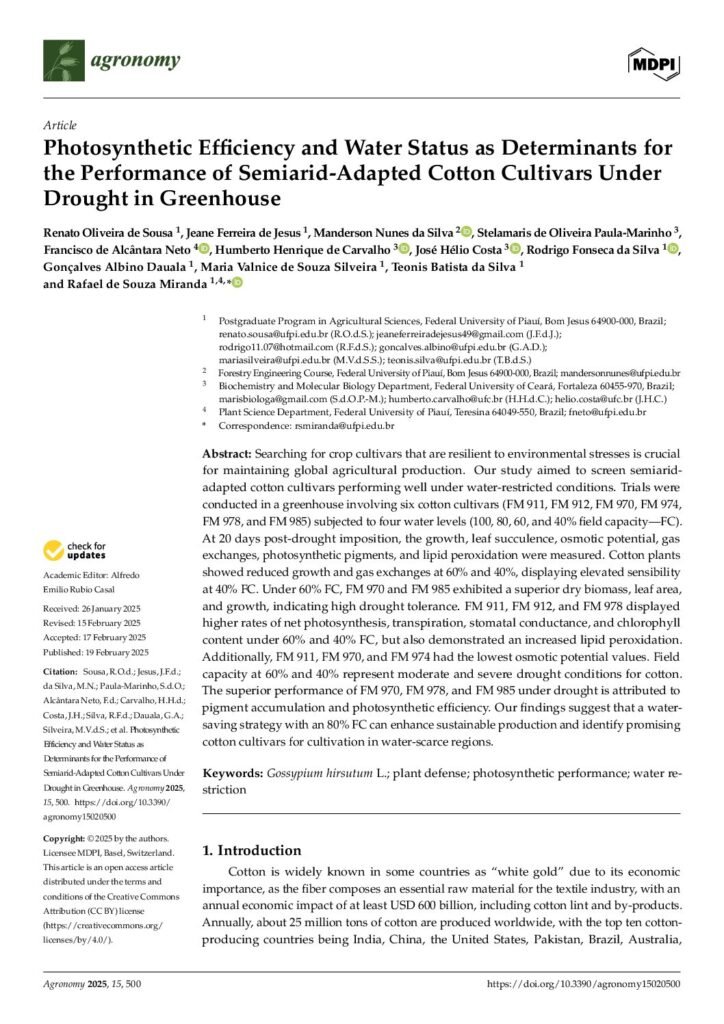 thumbnail of Photosynthetic Efficiency and Water Status as Determinants for
