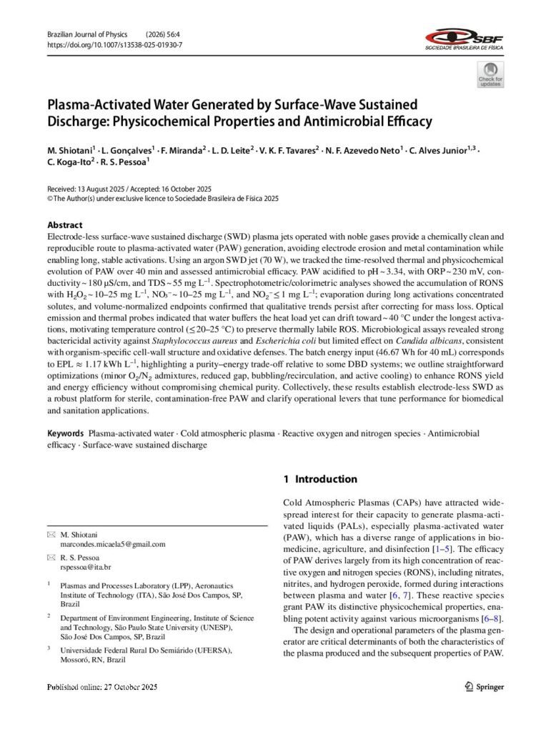 thumbnail of Plasma-Activated Water Generated by Surface-Wave Sustained
