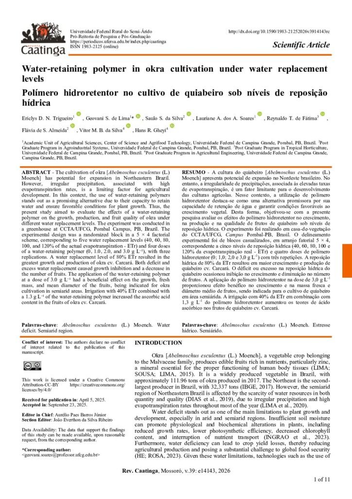 thumbnail of Water-retaining polymer in okra cultivation under water replacement levels