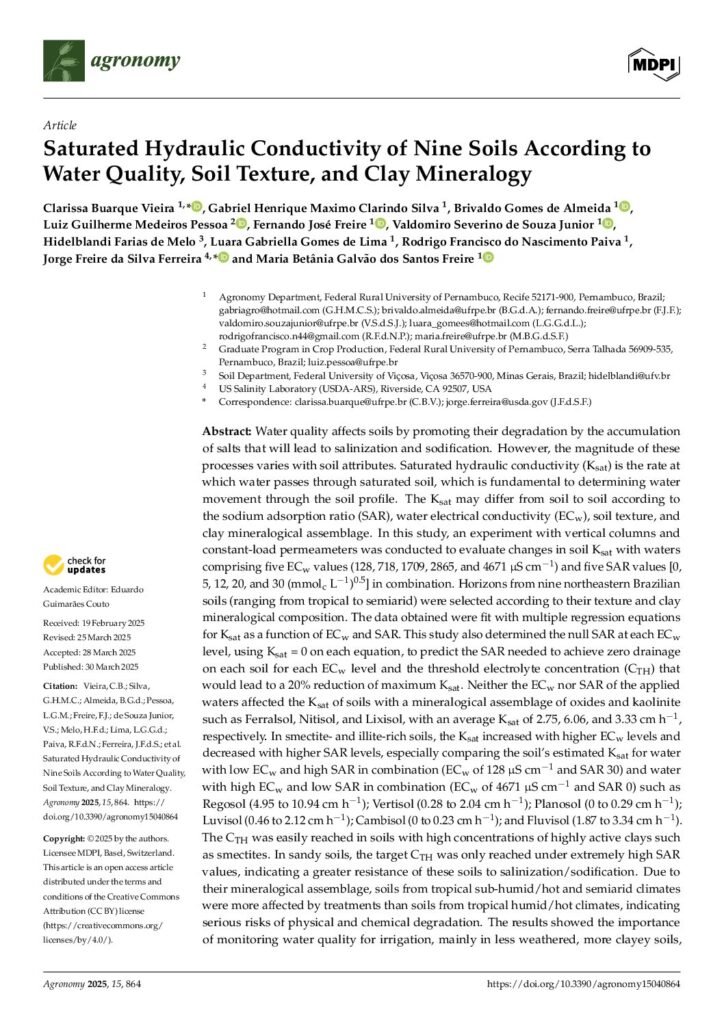 thumbnail of Saturated Hydraulic Conductivity of Nine Soils According to