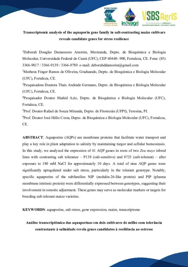 thumbnail of Transcriptomic analysis of the aquaporin gene family in salt-contrasting maize cultivars