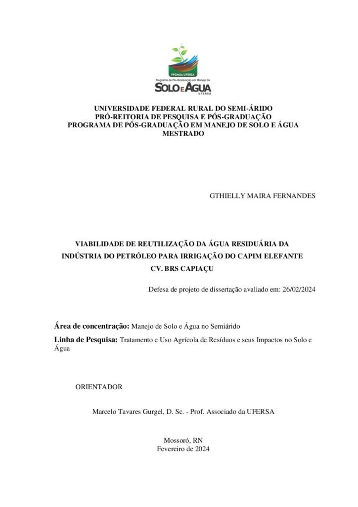thumbnail of VIABILIDADE DE REUTILIZAÇÃO DA ÁGUA RESIDUÁRIA DA